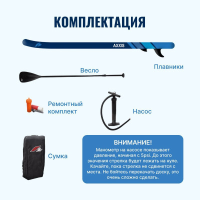 надувная двухслойная доска SUP F2 AXXIS blue 10.5 2024 с веслом, сумкой, насосом